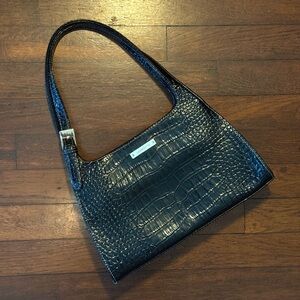 Croc-Embossed Black Shoulder Bag